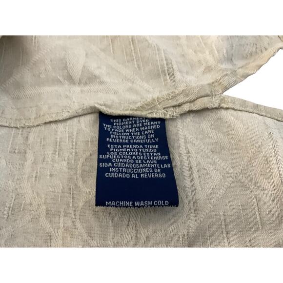 Caribbean Joe Shirt Mens XL Beige 100% Silk Floral Jacquard Button Up Camp - Picture 9 of 10